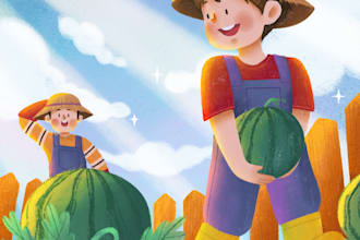 Hot Deals!  draw cute and colorful illustration for childrens book