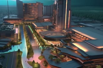 draw cyberpunk futuristic city and background