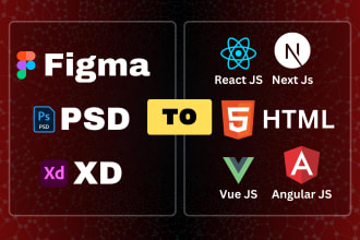 convert figma to HTML, figma to react, next js, PSD to HTML, vue, angular