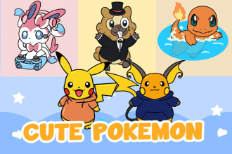 draw cute pokemon sticker and kawaii chibi characters