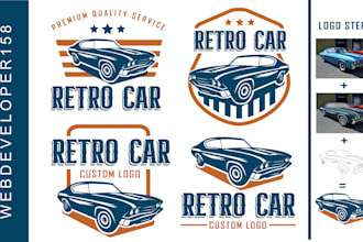 make handdrawn vintage automotive auto detailing car racing logo design