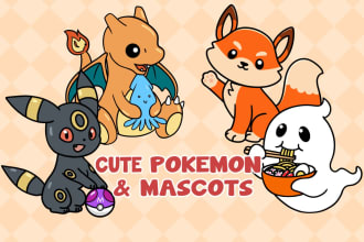 cute pokemon and mascot doodle style
