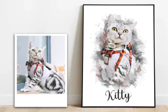 create realistic soft watercolor portrait your pet