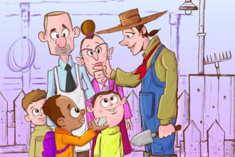 draw cartoon children story book illustration in digital paint style