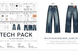 create factory ready tech packs for jeans cargo tactical workwear