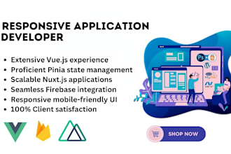 fix or develop vue, pinia, nux, firebase responsive app
