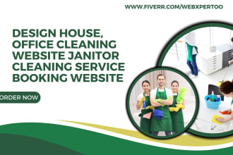 design house, office cleaning website janitor cleaning service booking website