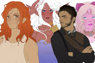 draw sfw of any dnd, fanart, game character in a flat colored anime style