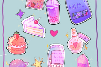 design cute customized stickers, kawaii doodles, characters, pfps