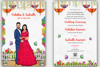 design caricature wedding invitation in 48 hour
