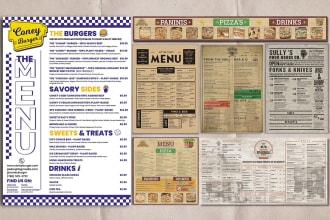design professional vintage retro newspaper food menu or flyer