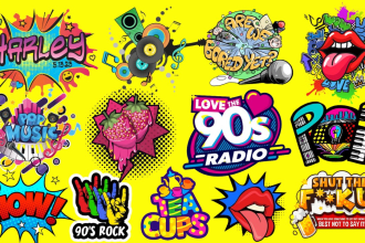 design logo that really pops in funko style,80s 90s typography of social network