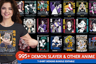 995 demon slayer and other anime tshirt design bundle
