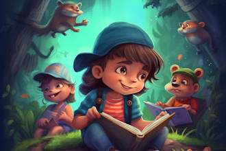 draw a children book stories book cover illustration