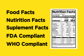create fda, cfia, eu, fsanz compliant nutrition facts label