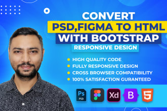 design website and convert psd, figma to html with bootstrap responsive design