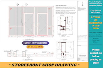 draft a 2d detailed shop drawing for a glass storefront for approval