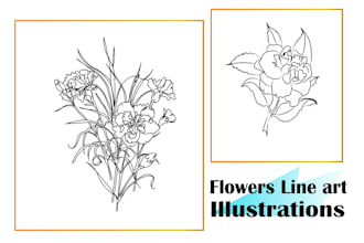 draw botanical illustration of flowers, line art