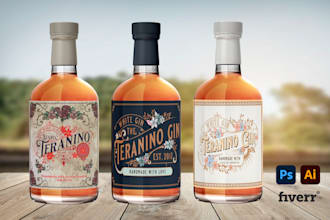 do wine label, beer, gin, whiskey and vodka label design