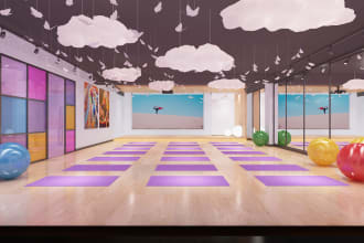render 3d amazing design yoga center, studio, gym, gallery