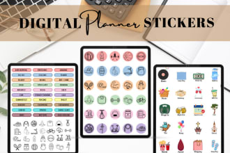 create digital stickers for digital planner and journal  for your etsy shop