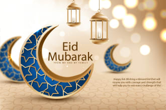 create awesome eid mubarak, greeting card, social media post