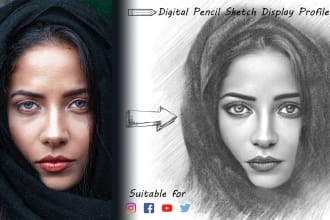create stunning digital pencil sketch portrait display profile for social media