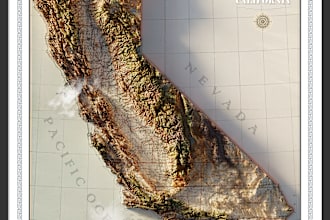 3d shaded relief map with vintage style