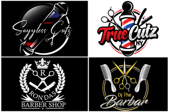 design barber, emblem, barbershop, fade, hair cut and beauty salon logo