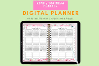 design responsive hyperlinked digital planner, setup etsy shop, digital products