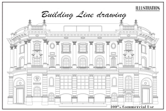 draw vector outline or line art illustration building sketch