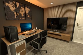 design office room workstation 3d rendering