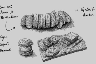 draw line art objects, elements, logo, icons