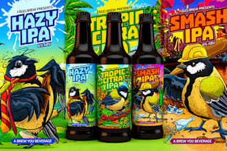 design creative cartoon style label for beers and wines