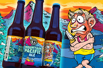 design hand drawn cartoon illustration labels for beer
