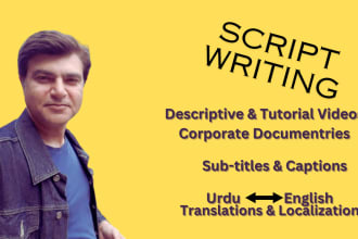 write urdu and english scripts, subtitles, translations and localization