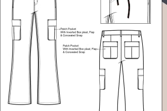 design clothing technical flat sketch tech packs fabric print