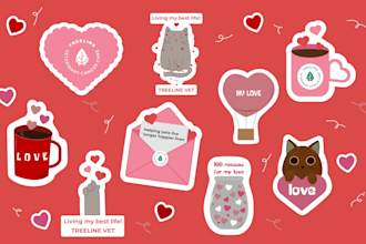 create valentines day stickers, pattern, illustrations, postcard
