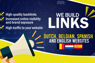 build SEO optimized backlinks on trusted dutch, belgian, spanish sites