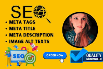 write SEO meta tags, title, meta description, image alt text