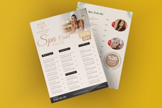 do spa menu, flyer, and beauty salon price list, rack card design