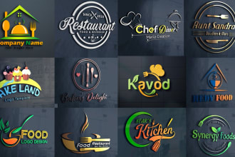 create food, bakery, coffee shop, pizza, burger,  restaurant and kitchen logo