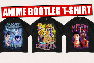 create anime bootleg tshirt design for your brand fast