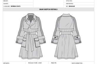 create tech pack and flat sketches for fashion design