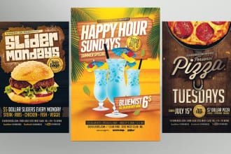 design food, drink, pizza, burger, and restaurant flyer or poster