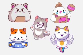 design awesome kawaii logo, sticker, cute character design