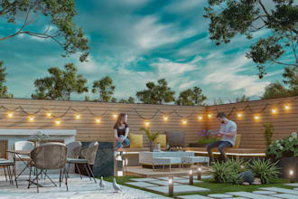 do landscapes design, garden, pool, patio, terrace fireplace, deck and rendering