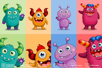 draw cute cartoon monsters, aliens, animals, mutants, etc
