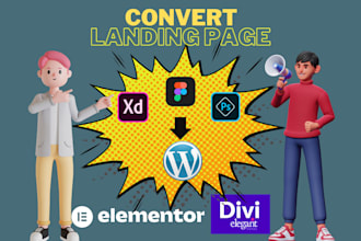 convert landing page figma to wordpress,PSD to wordpress by elementor, divi