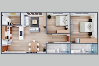 do 3d floor plan design model realistic render sketchup